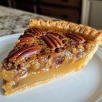Golden caramel pecan pie with a buttery, flaky crust and gooey filling.