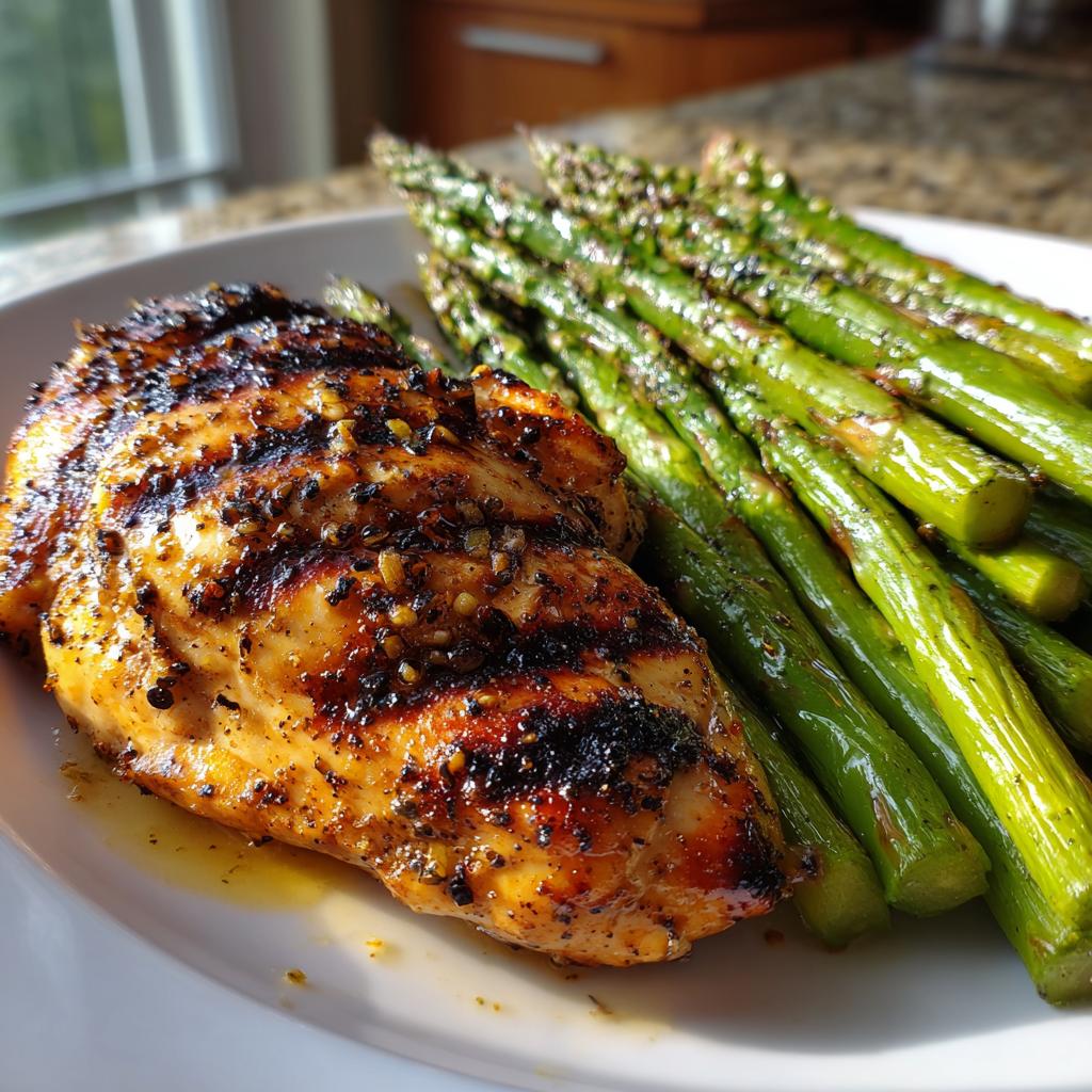 Grilled Lemon Garlic Chicken with Buttered Asparagus