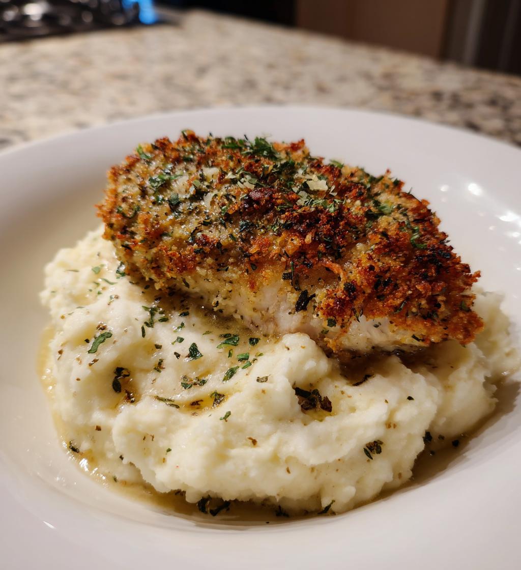 Herb Crusted Chicken with Garlic Mashed Potatoes