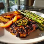 Jalapeño Peach Chicken with Grilled Parmesan Asparagus