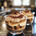 Mini tiramisu cups, layered with coffee-soaked sponge and mascarpone cream.