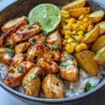 Savory Chicken Rice Bowl with Street Corn Twist and Potato Wedges
