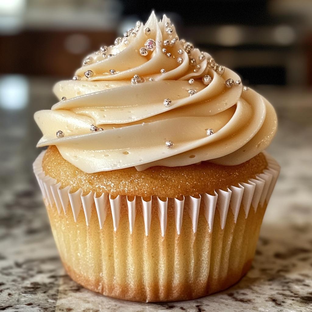 Sparkling cupcakes with soft vanilla frosting and a light festive shimmer.