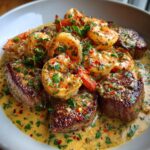 Steak and Shrimp Skillet with Creamy Garlic Sauce