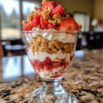 Strawberry cheesecake parfaits, layered and visually appealing.