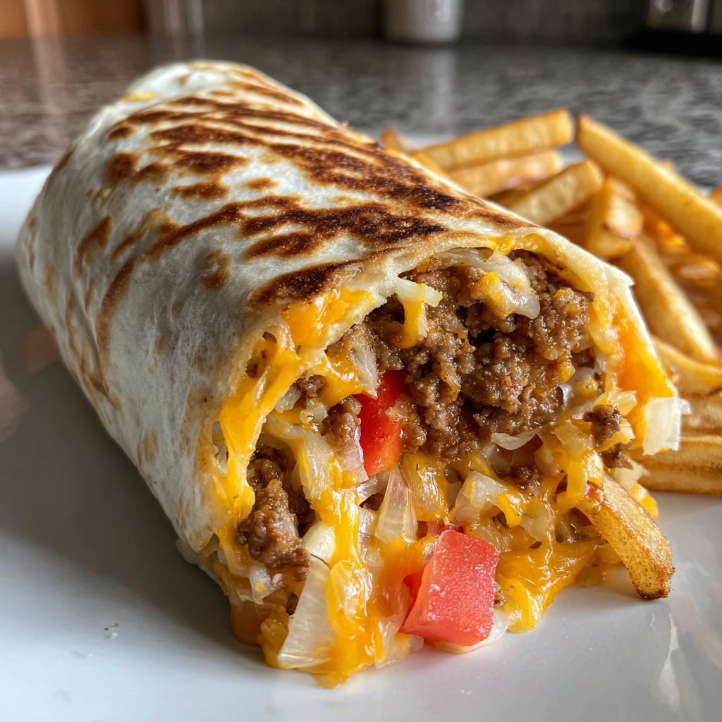 Taco Melts: Homemade Taco Bell Beefy Melt Burrito Copycat with Golden Fries