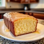 Vanilla pound cake with a light lemon glaze, soft and fragrant.