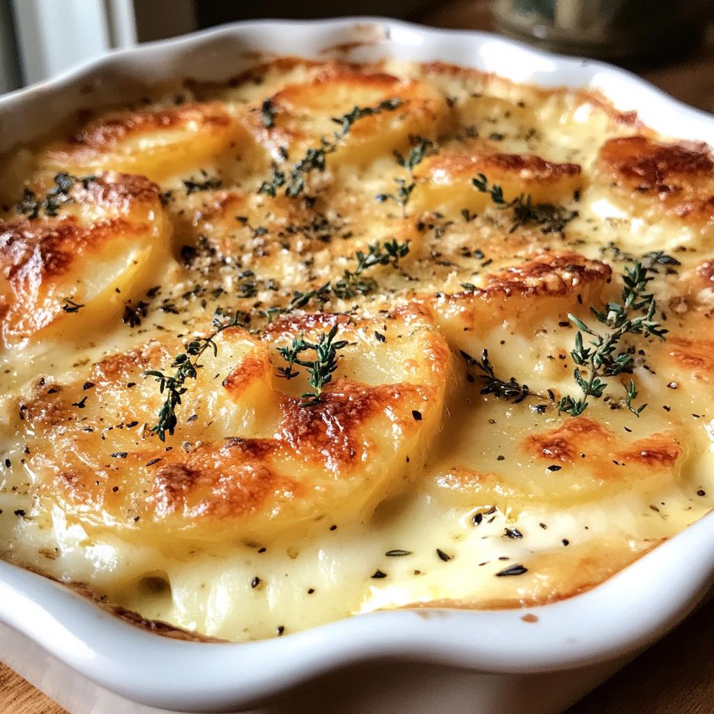 Creamy Cheesy Scalloped Potatoes with Thyme