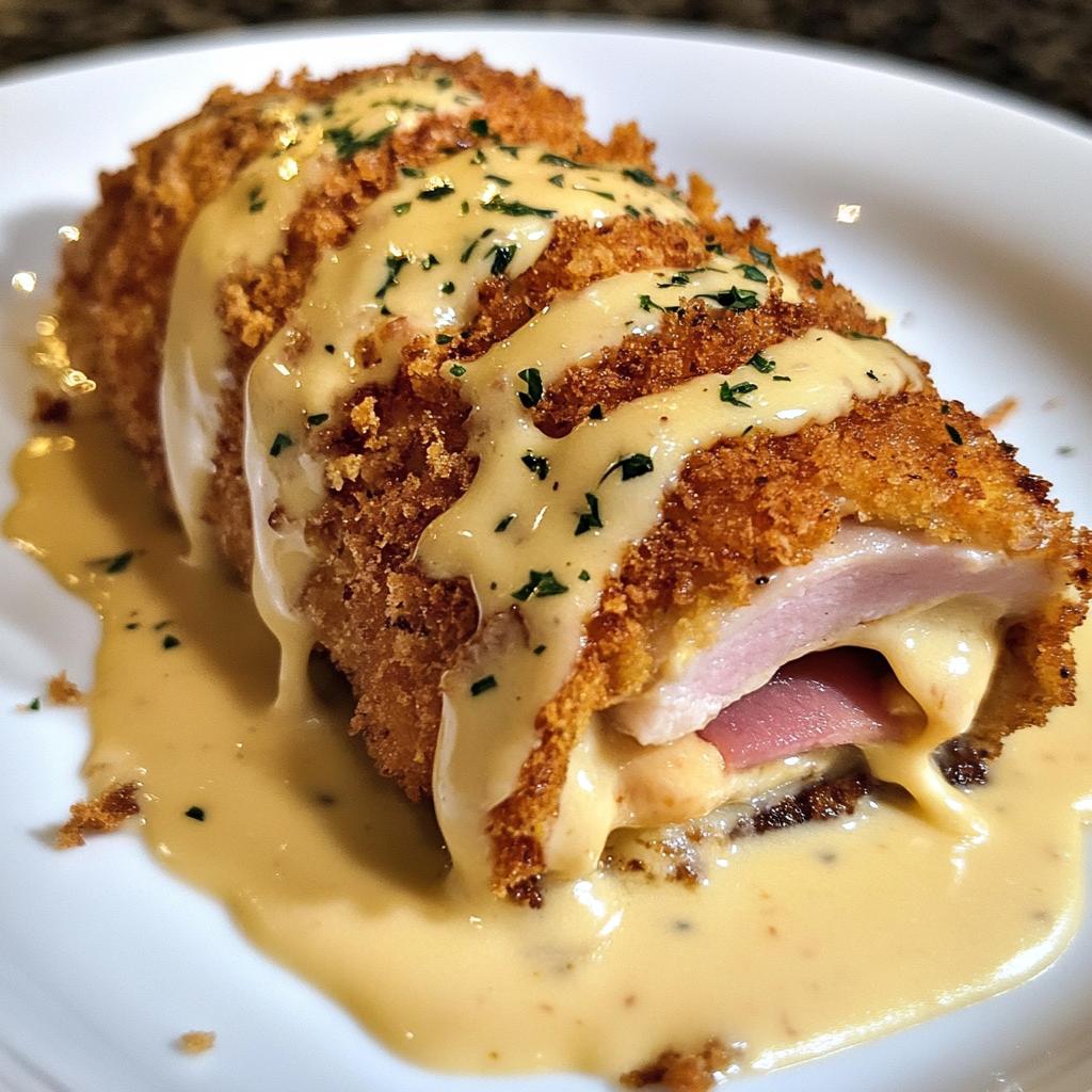 Chicken Cordon Bleu with Swiss cheese sauce