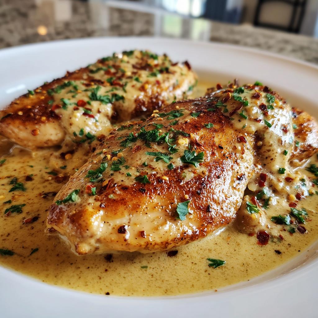 Chicken fillet in a spicy, creamy garlic parmesan sauce