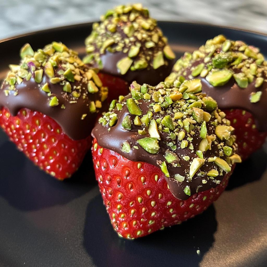 Chocolate Dipped Strawberries with crushed pistachios