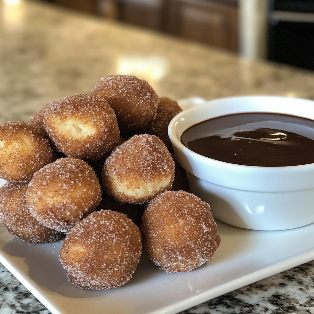 Cinnamon Sugar Donut Holes with chocolate dipping sauce