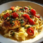 Creamy Tomato Basil Chicken with butter noodles