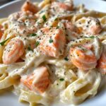Creamy salmon and shrimp Alfredo