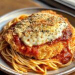 Crispy Chicken Parmesan with spaghetti marinara