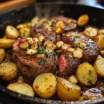 Garlic butter steak and potato pan