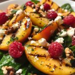 Grilled Peach Salad with Spinach and Raspberries
