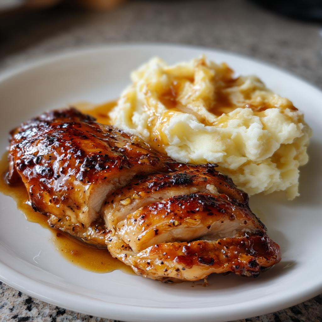 Honey Dijon Chicken with creamy mashed potatoes