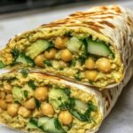 Mediterranean chickpea and avocado wrap with fresh herbs, cucumber and lemon.