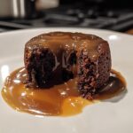 Mini Molten Chocolate Cakes with salted caramel drizzle