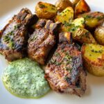 Rosemary Lamb Chops with roasted potatoes and mint yogurt sauce