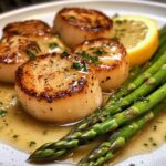 Seared Scallops with lemon butter and asparagus tips