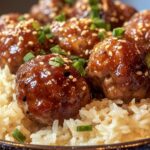 Sweet Chili Glazed Meatballs with sesame rice