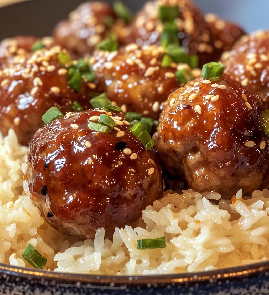 Sweet Chili Glazed Meatballs with sesame rice