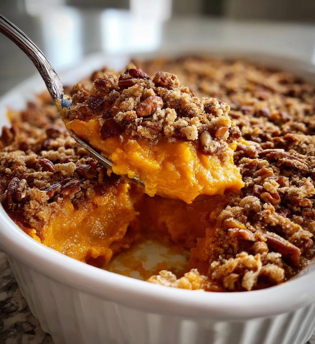 Sweet Potato Casserole with pecan topping