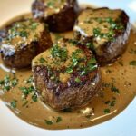 Tender beef fillet in a cognac cream sauce
