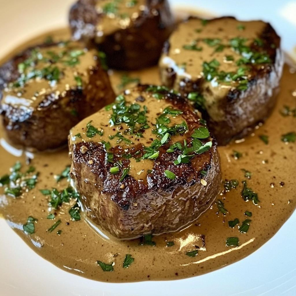 Tender beef fillet in a cognac cream sauce