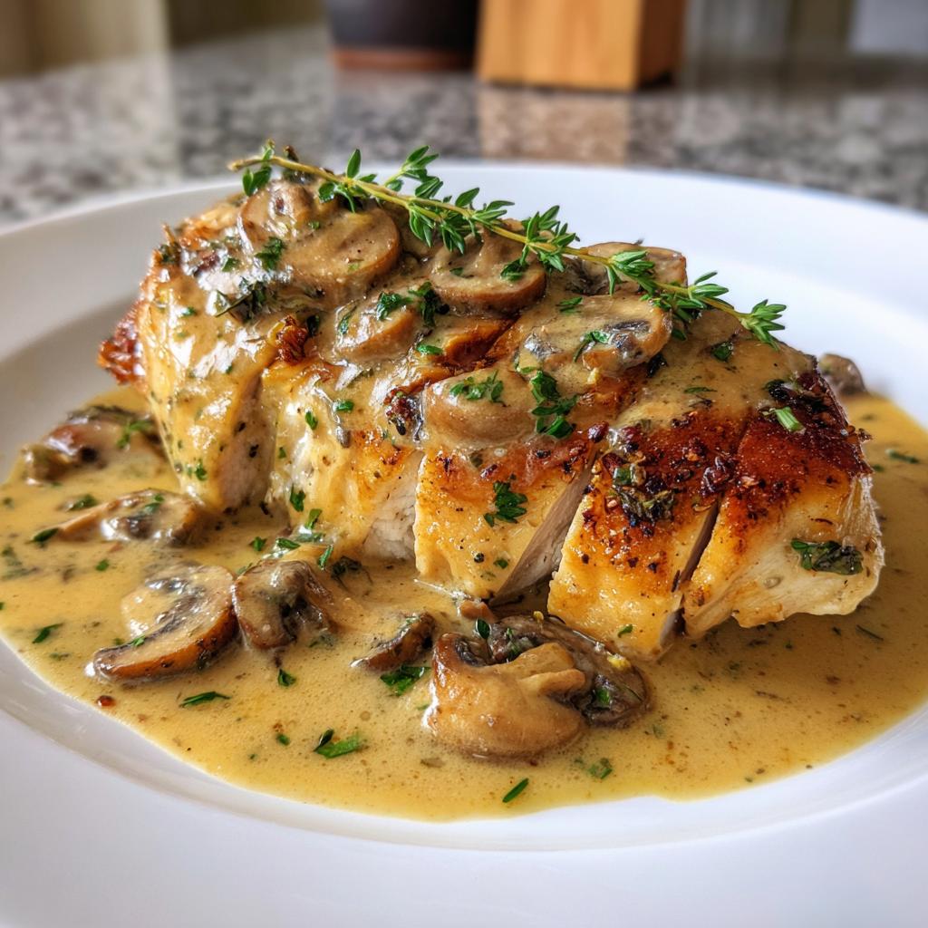 Tender chicken breast in creamy mushroom sauce