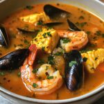 Traditional French Fish Soup with Saffron and Seafood