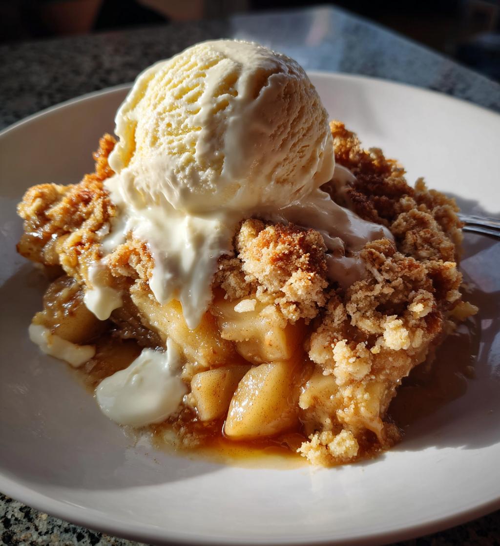 Warm Apple Crumble with vanilla ice cream