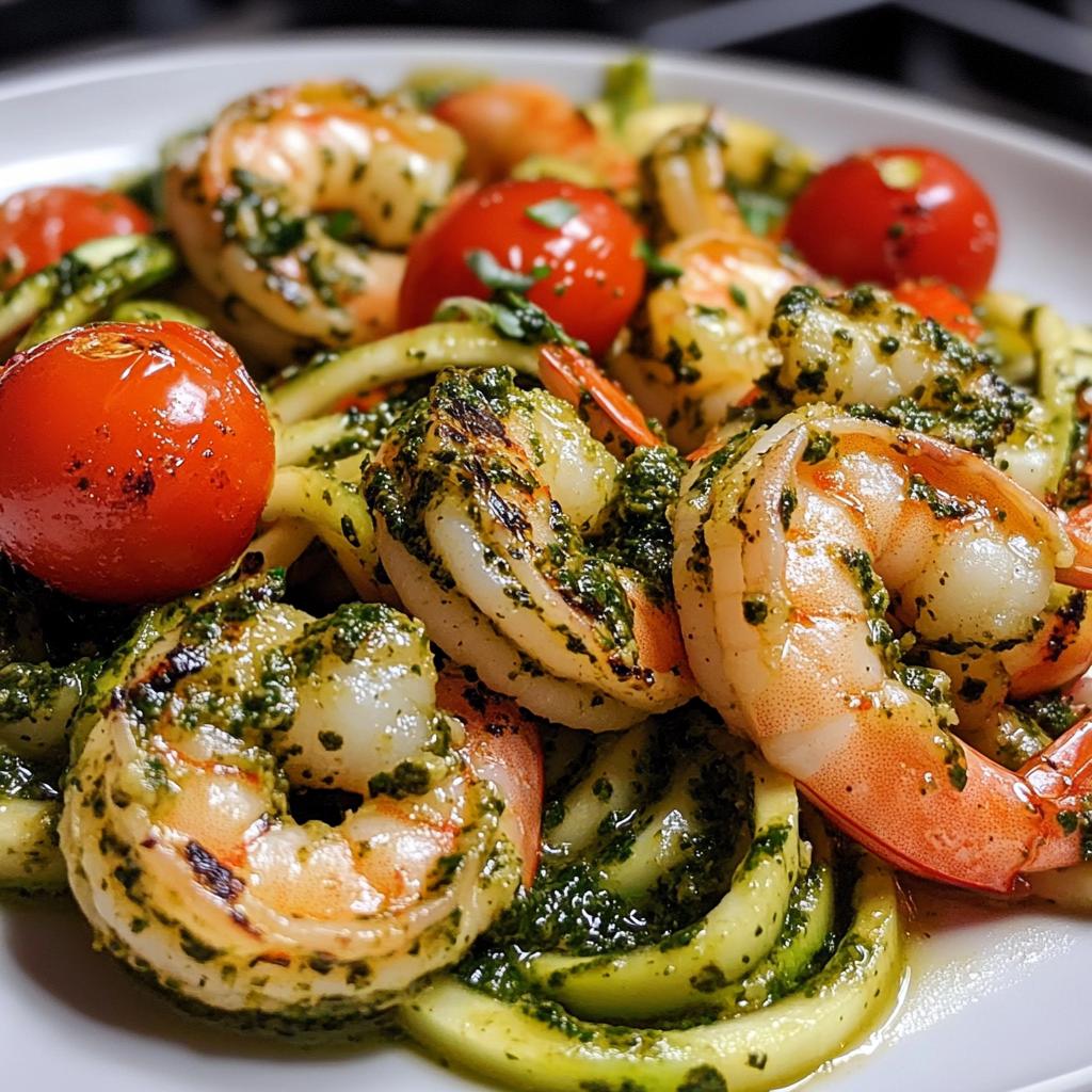 20-Minute Zucchini Noodle Pesto with Shrimp Bliss