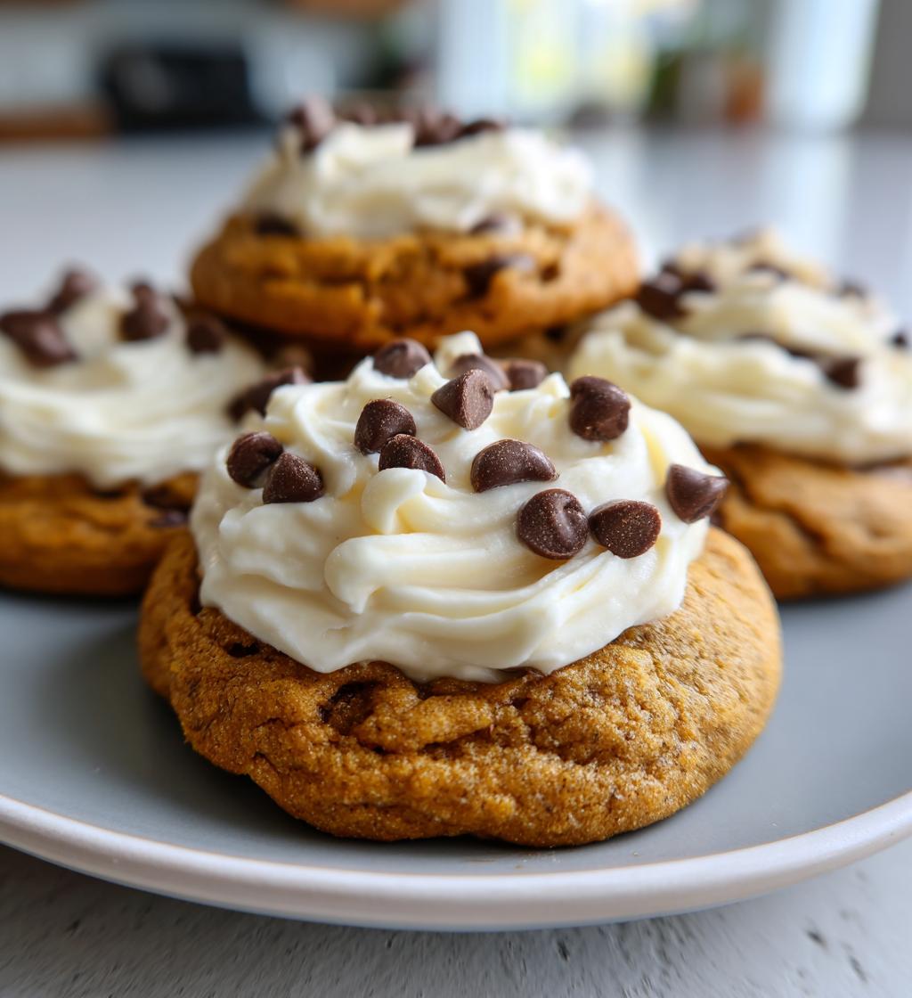 pumpkin cookies chocolate chip with cream cheese icing