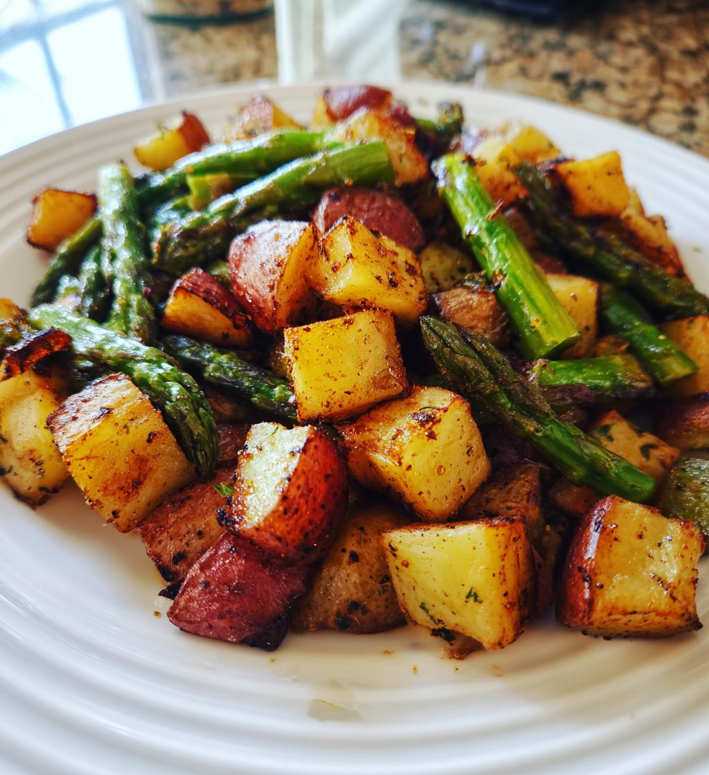 roasted red potatoes and asparagus