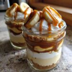 banana caramel swirl cheesecake jars
