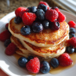 school breakfast ideas: Delicious Berry Banana Oatmeal Pancakes