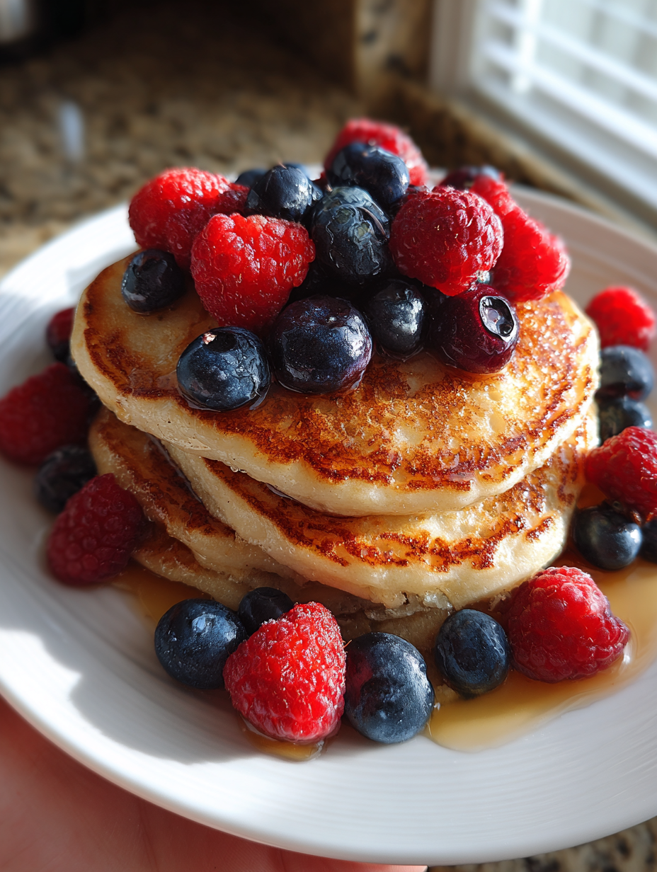 school breakfast ideas: Delicious Berry Banana Oatmeal Pancakes