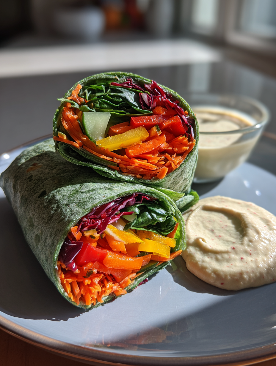 Healthy School Lunch Ideas for Picky Eaters: Easy Rainbow Veggie Wraps with Hummus Dip