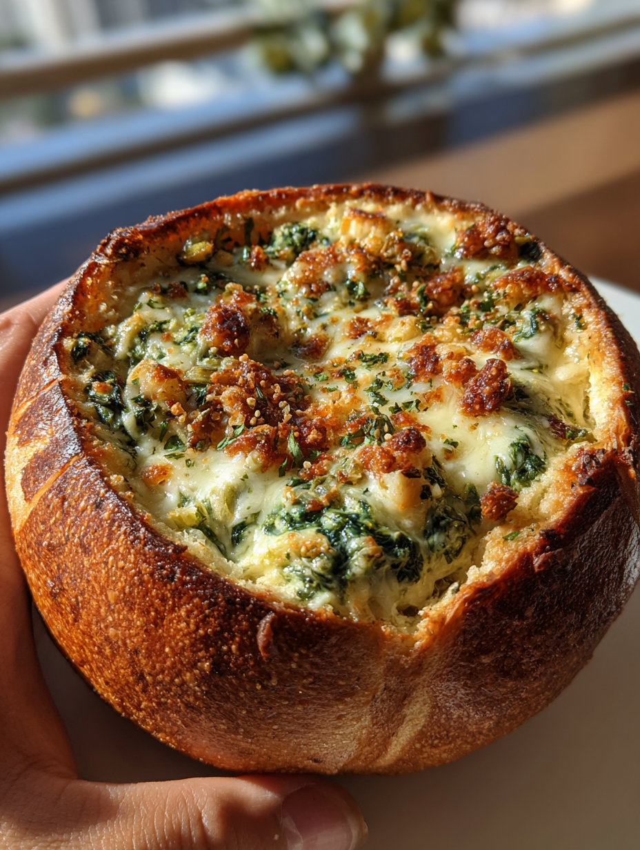 Spinach Artichoke Dip in Bread Bowl: A Perfect Party Snack Delight